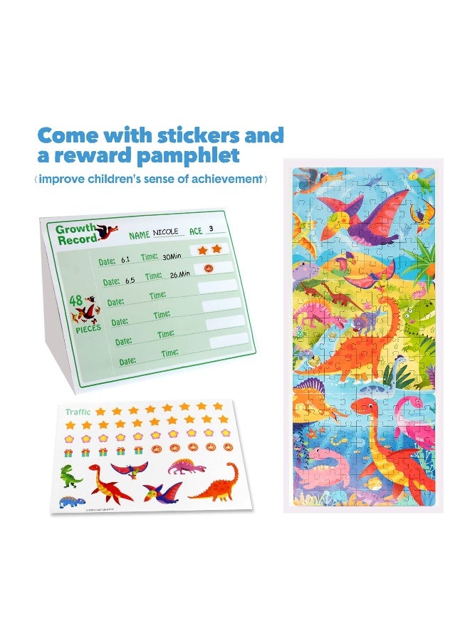 ألغاز تركيب الصور، ألعاب خشبية تعليمية كبيرة 3 في 1 للأطفال من 3 إلى 5 سنوات، هدية تعليمية لمرحلة ما قبل المدرسة، عبوة من 3 ألغاز تحتوي على 48-60 قطعة، ألغاز ديناصورات للأطفال من الأولاد والبنات. - Image 4